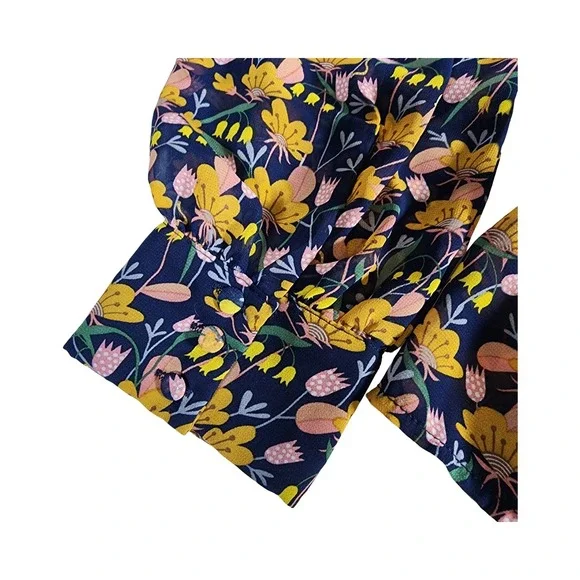 Kendall + Kylie Floral Ruffle Mini Dress Navy Blue Yellow Pink Long Sleeve 12/14 - Picture 9 of 9